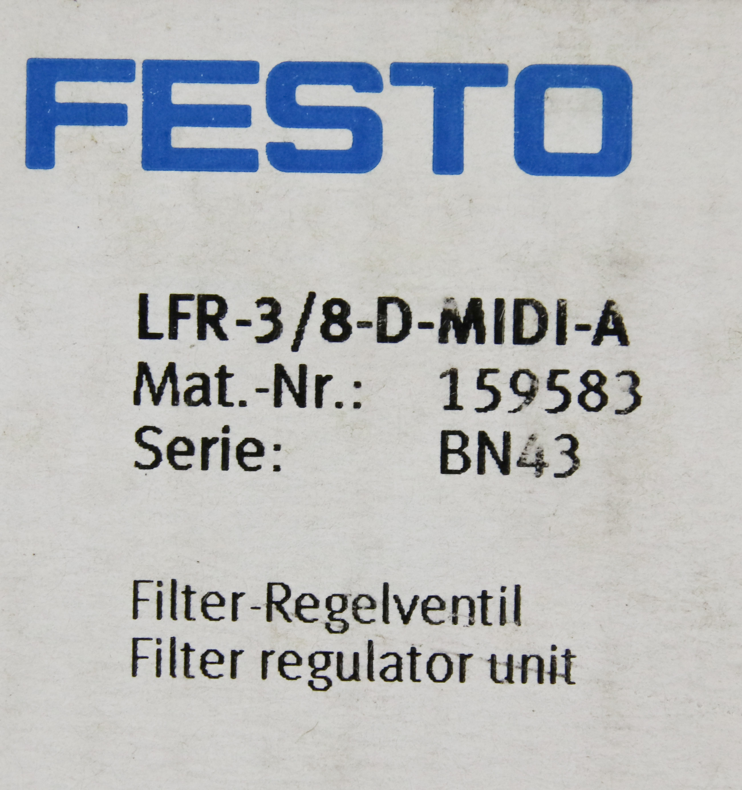 ？？？？？？ 12016 FESTO FILTER REGULATOR UNIT, P/N: 159583 (NEW) LFR-3/8-D